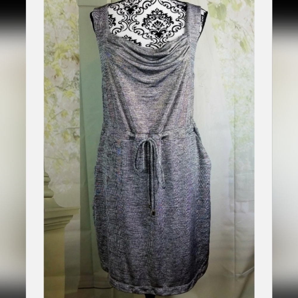Jennifer Lopez silver and gold knit stretch Sheath Midi Dress with POCKETS